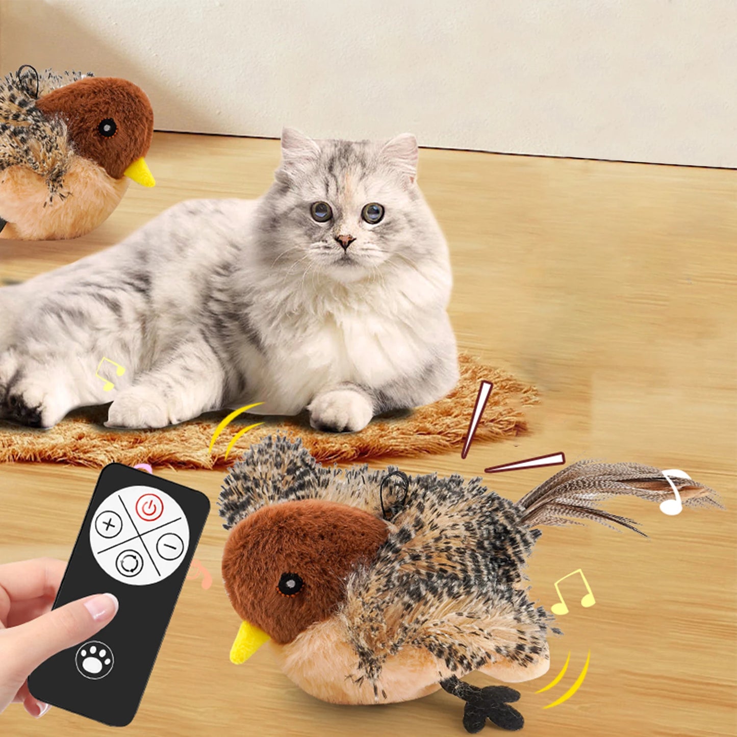 Remote Control Simulated Chirping Bird Toy Plush Chirping Cat Toy Interactive Bird Cat Feather Toy Melodys Chaser For Kitten
