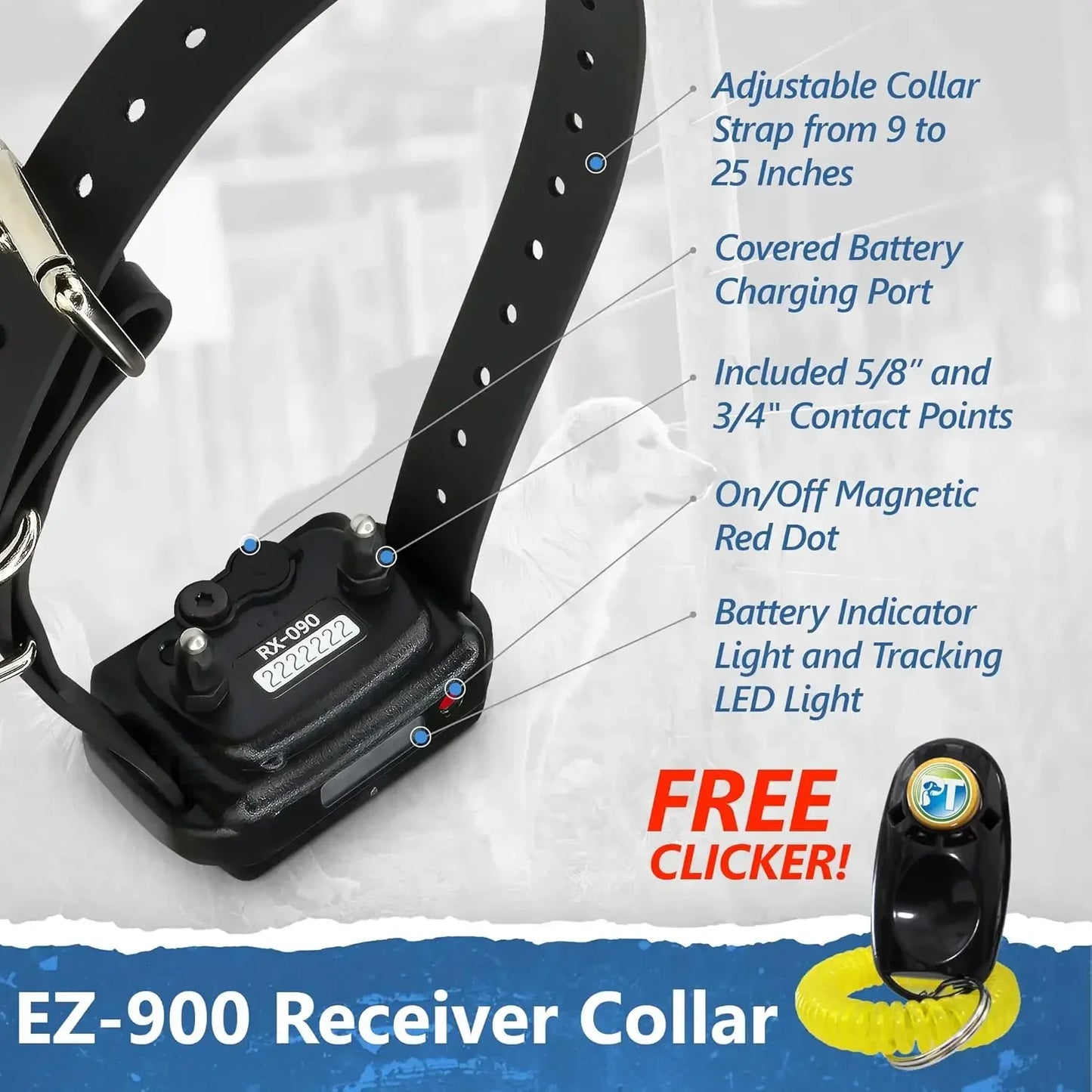EZ-900 E Collar for Dog Training with Remote - 1/2 Mile Range, Waterproof, 256 Blunt Stimulation Levels, Tone or Vibration Mode,