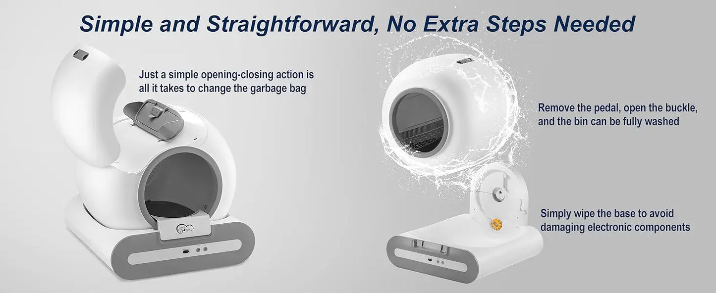 DOEL 65L Self-Cleaning Cat Litter Box App Control, ONLY Supports 2.4G WiFi w/Litter Mat&Trash Bags, Fit for Tofu & Mixed Litter