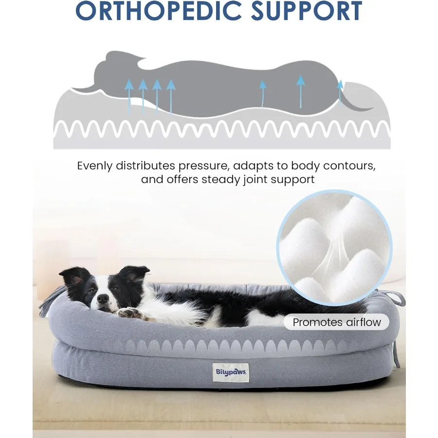 Orthopedic Dog Bed for Large Dogs Pet Sofa Bed with Egg Crate Foam 4Sided Bolster Removable Washable Cover AntiSlip Bm Large Gr