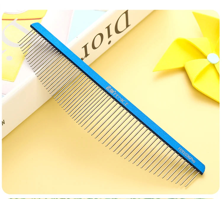 Fenice Moon Style Comb Pet Grooming Single Comb Aluminum Metal Comb for Dogs Stainless Steel Pet Dog Cat Pin Comb Hair Brush