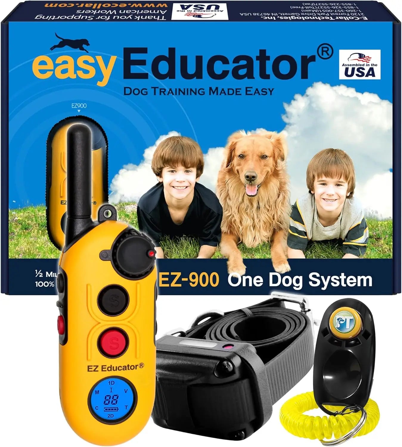 EZ-900 E Collar for Dog Training with Remote - 1/2 Mile Range, Waterproof, 256 Blunt Stimulation Levels, Tone or Vibration Mode,