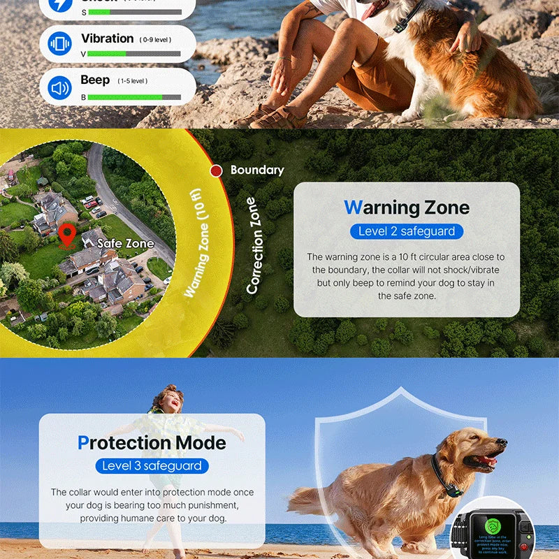 2025 Upgrade Pet GPS Wireless Electronic Fence Dog Fence and Barking Stopper Dog Trainer Training Electric Shock Collar