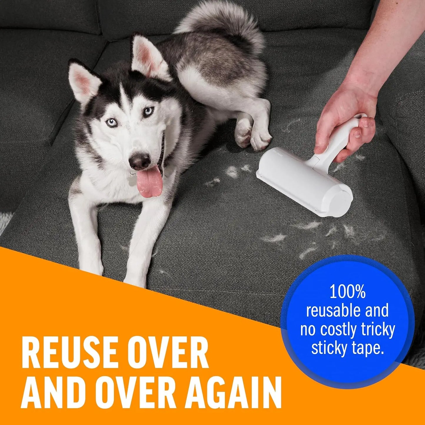 Reusable Pet Hair Remover Roller – Eco-Friendly Lint Roller for Furniture, Carpet, Car, and Bedding, Portable, White
