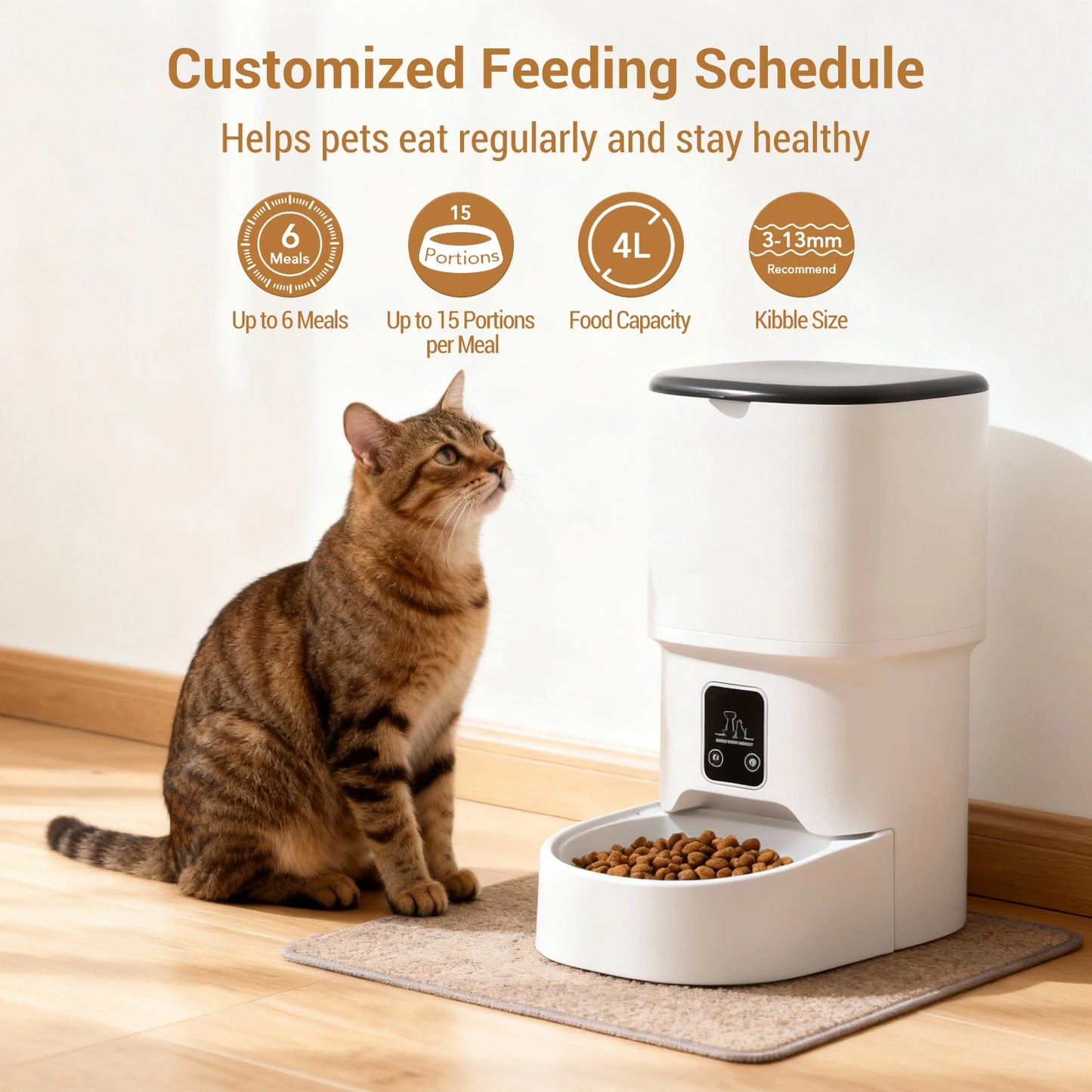4L Automatic Cat Feeder with Timer Up to 6 Meals Per Day,Portion Control,Button Control for Cats & Small Dogs Pet Products