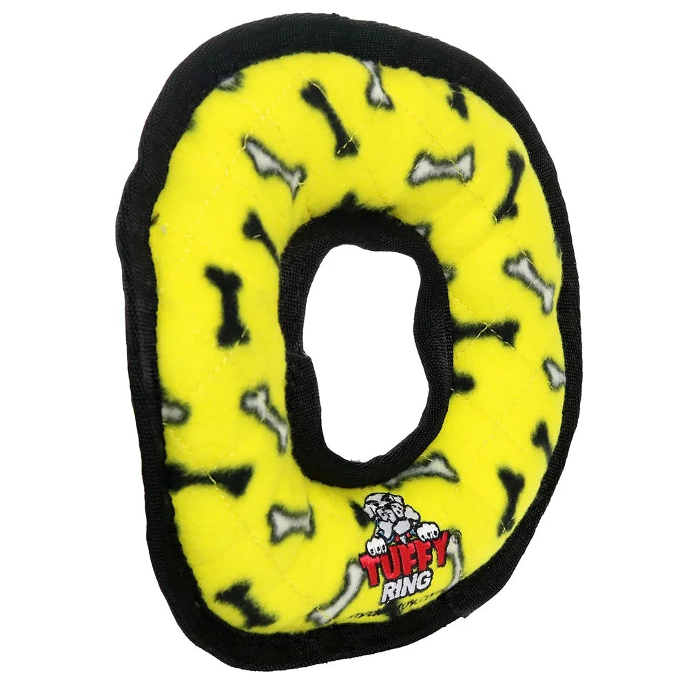 Durable Plush Squeaky Dog Toy Medium Ring Yellow Bone Floatable Washable Interactive Play Dogs Machine Washable Air Dry