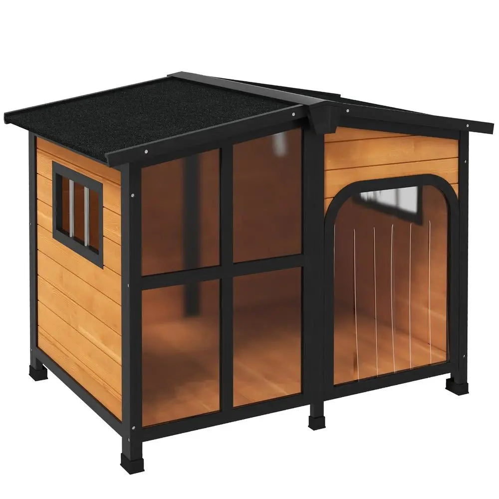 Outside CabinStyle Wooden Dog House for Large Dogs with Openable Roof amp Giant Window, Outdoor amp Indoor Big Dog Shelter, Asp