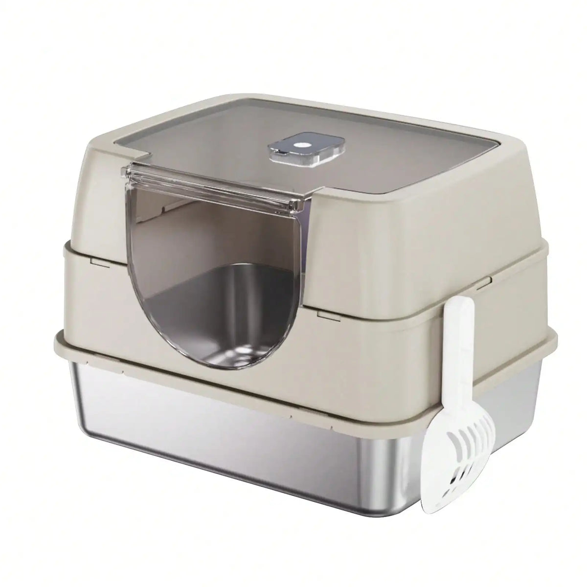 Large Stainless Steel Enclosed Cat Litter Box With Lid High Splash Proof Sided Metal Kitty Potty Front Entry Top Exit Dog Proof Odor Control Leak Resistant Easy Clean Complete Set With Litter Mat Litter Scoop & Filter Step Fo