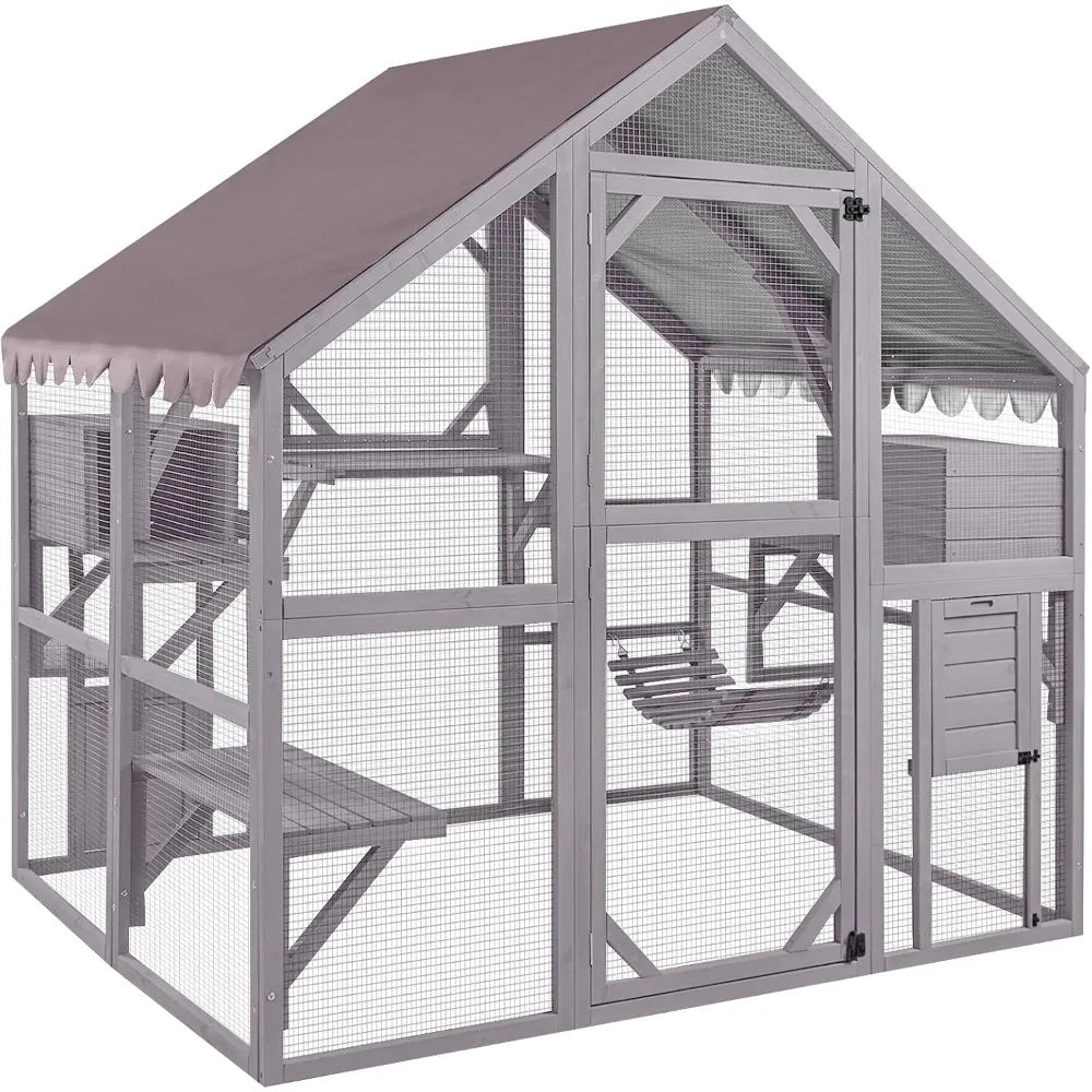 Aivituvin Catio Outdoor Cat Enclosure Large Cat Run with Bridges, Walks, Small Houses, Roof Cover 28.27 ft²