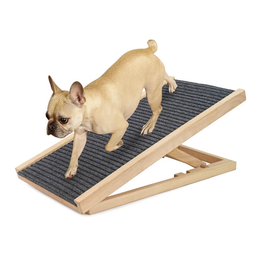 Pet Dog Ramp Ladder Natural Pine Wooden Lightweight Folding Anti-skid Adjustable 2 Height Climbing Ladder