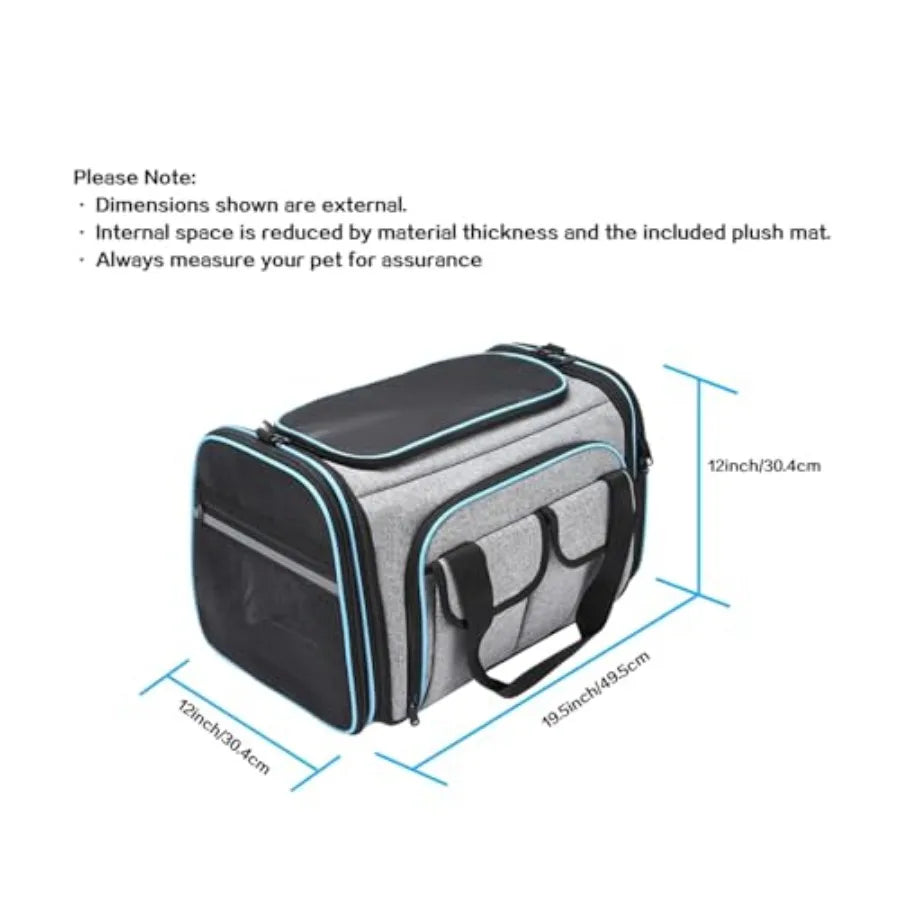 Airline Approved Large Soft Sided Pet Carrier Expandable with Removable Fleece Pad and Pockets for Cats Dogs Small Animals in G