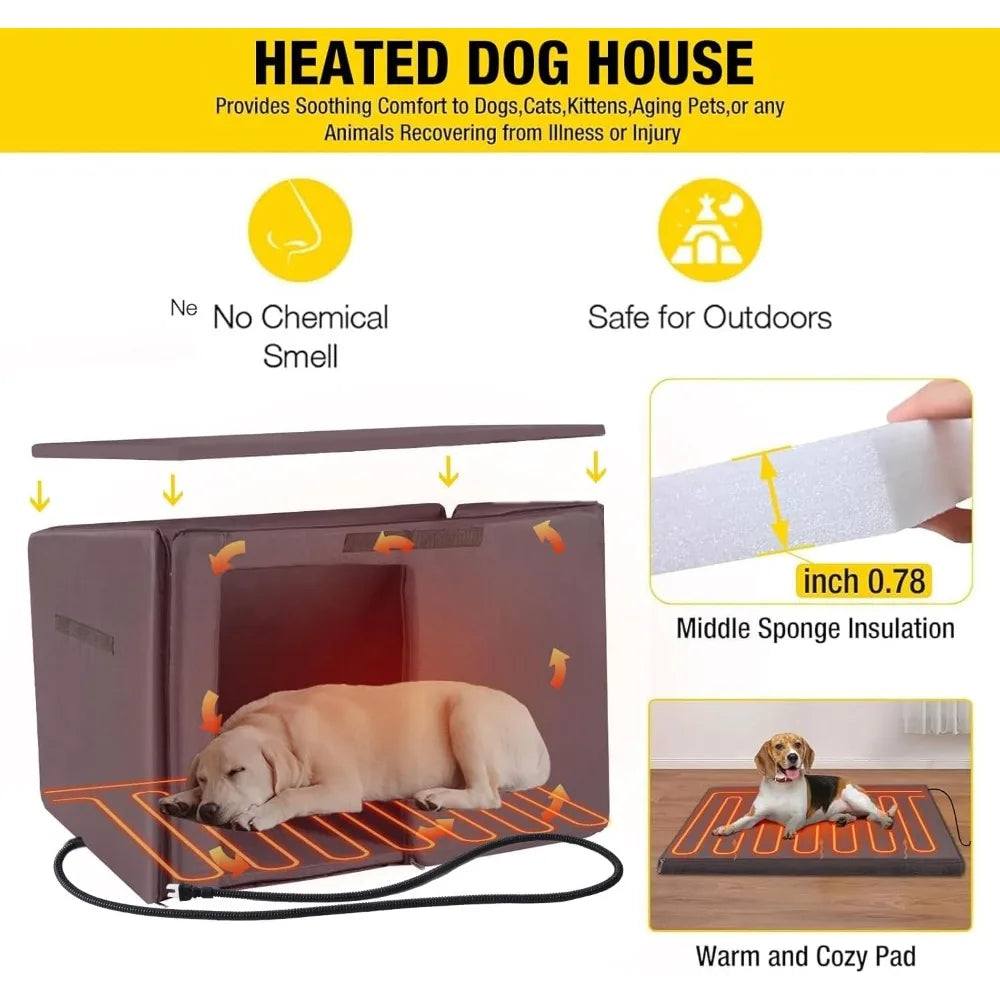 Dog House Outdoor Heated Dog Kennel with Insulated Liner & Heater for Winter Strong Iron Frame Large Dog Cage for Small