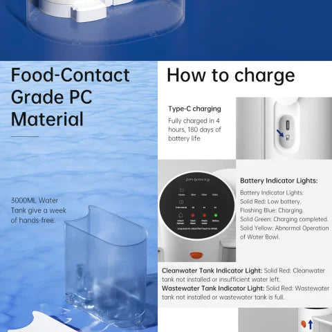 Smart Pet Water Dispenser Wireless Cat Water Fountain Dumping Dog Water Dispenser Rechargeable Automatic Water Feeder