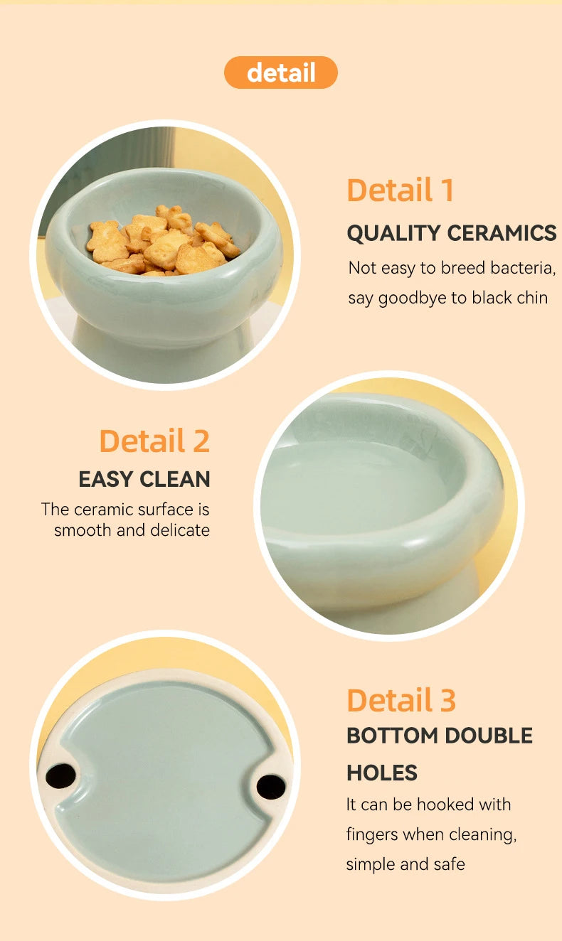Elevated Ceramic Pet Bowl for Cats and Small Dogs – Anti-Slip, Neck Protection, Easy to Clean, Raised Design for Food and Water