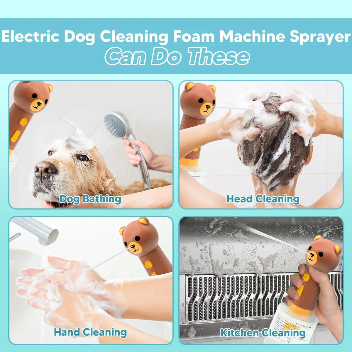 POKPAW Dog Bath Foam Machine IPX7 Waterproof Automatic Pet Bubble Sprayer Type-C Rechargeable 400ml Cleaning Tool for Pets