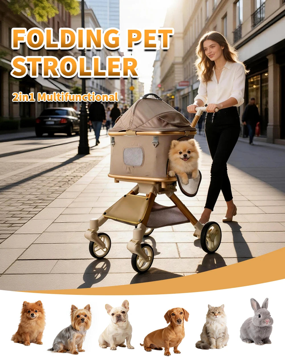 Pet Stroller for Dog & Cat, Pubby Stroller Upload to 55lbs,Dog Basket,Luxury Dog Stroller