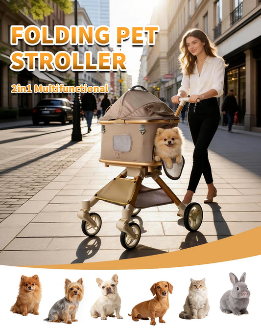 Pet Stroller for Dog & Cat, Pubby Stroller Upload to 55lbs,Dog Basket,Luxury Dog Stroller