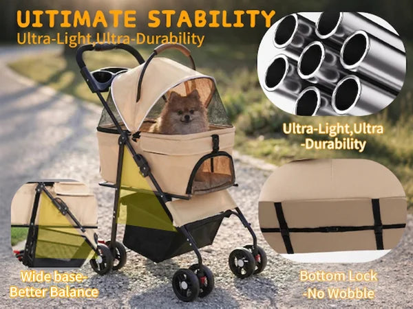 2-in-1Pet Stroller for Small Dogs Cats Foldable Lightweight 4 Wheel Dog Stroller with Removable Carrier Travel Portable Pet Cart