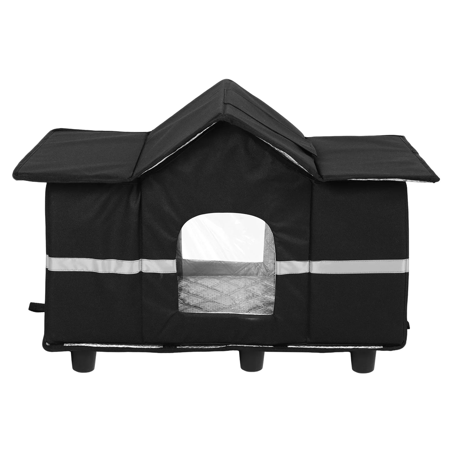 Waterproof Outdoor Large Cat Shelter & Roof Window Elevated Pet House Feral Cat House for Stray/Barn Cats with Cozy Cushion