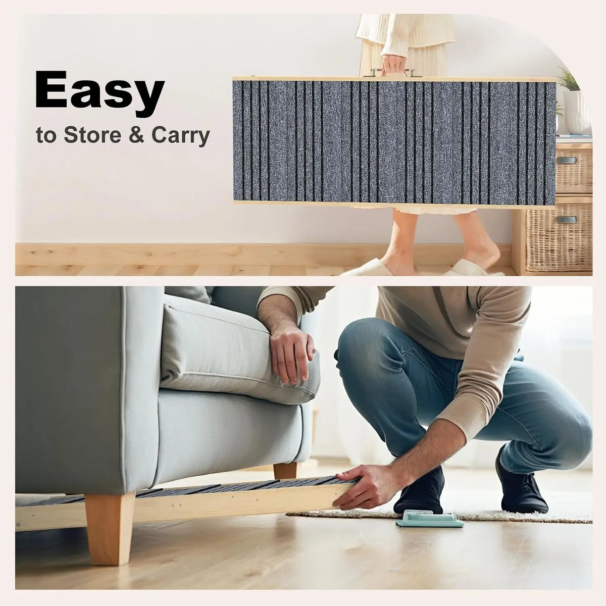 7-Height Adjustable Dog Ramp for Bed, Solid Wood Folding Pet Ramp with Anti-Slip Carpet Surface, No Assembly, Supports 150 lbs