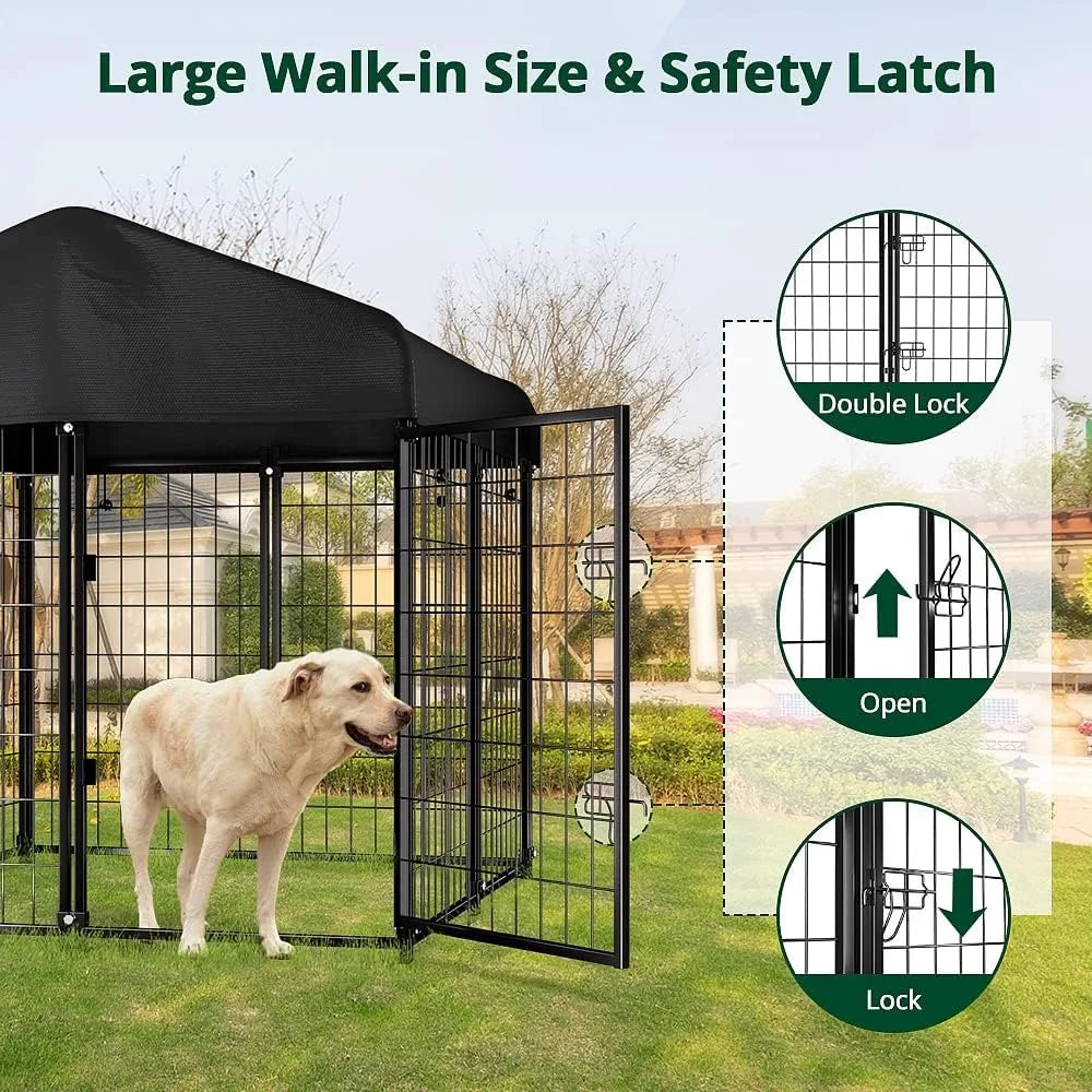 Dog Kennel Outdoor, Dog House with Roof Waterproof Cover for Medium to Small Dog Outside 4ft x 4ft x 4.5ft, Pet Enclosure