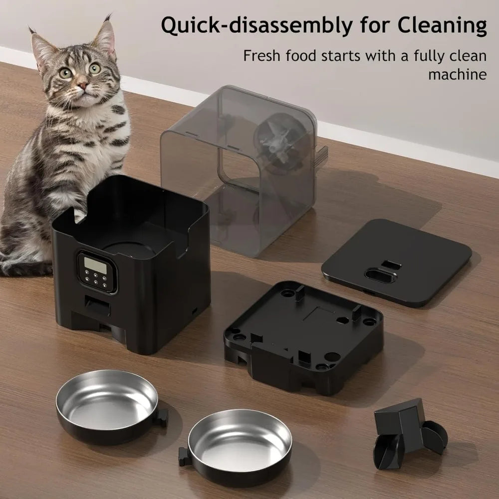 Automatic Cat Feeder for Two Cats, Double Pet Feeder with 2 Stainless Steel Bowls,6L Timed Cat Feeders with Memory Function