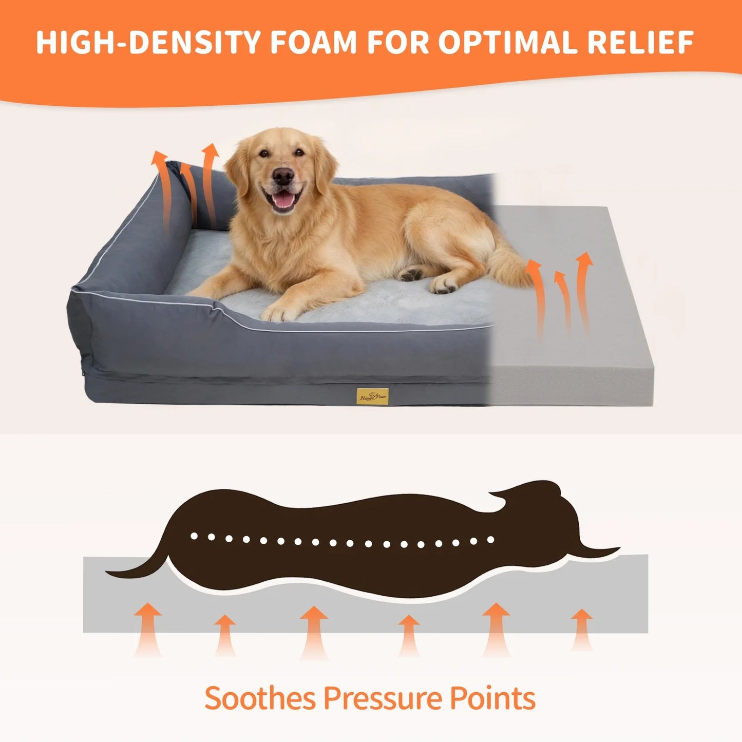 M-3XL Rectangular Dog Beds Orthopedic Dog Pet Sofa Couch Bed with Bolster Washable Pet Couch Lounger Sponge Base for Large Dogs Waterproof Lining Removable Cover