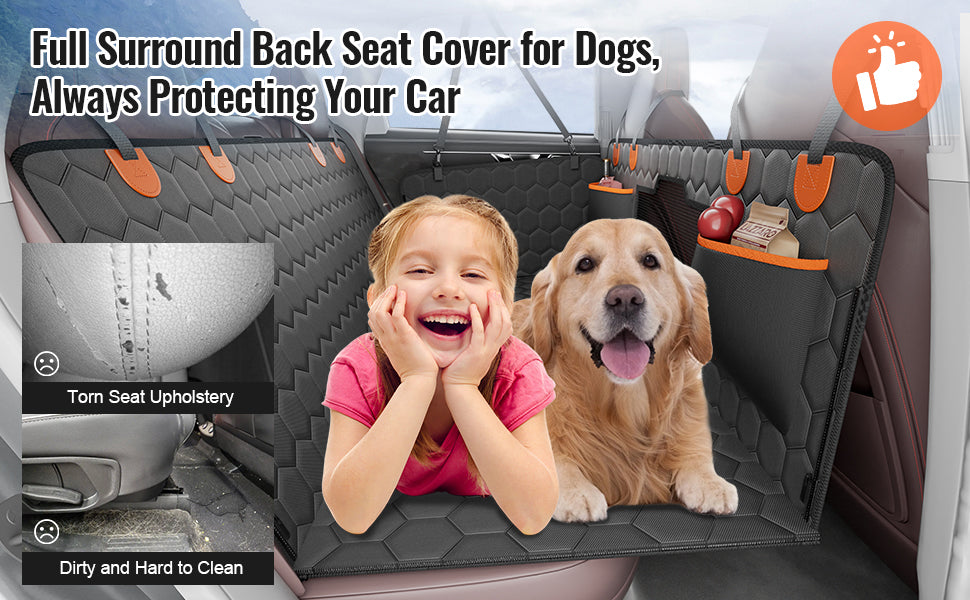 SucceBuy Back Seat Extender Dog Car Seat Cover for Back Seat Bed with Mesh Window and Storage Pocket Supports 350lbs Dog Hammock