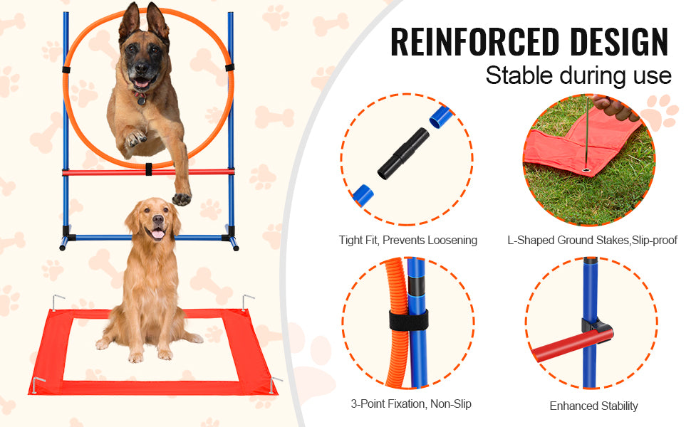 SucceBuy Dog Agility Training Equipment 4 PCS Set with Adjustable High Hurdles 6 Weave PolesJump Ring Square Pause Box Whistle