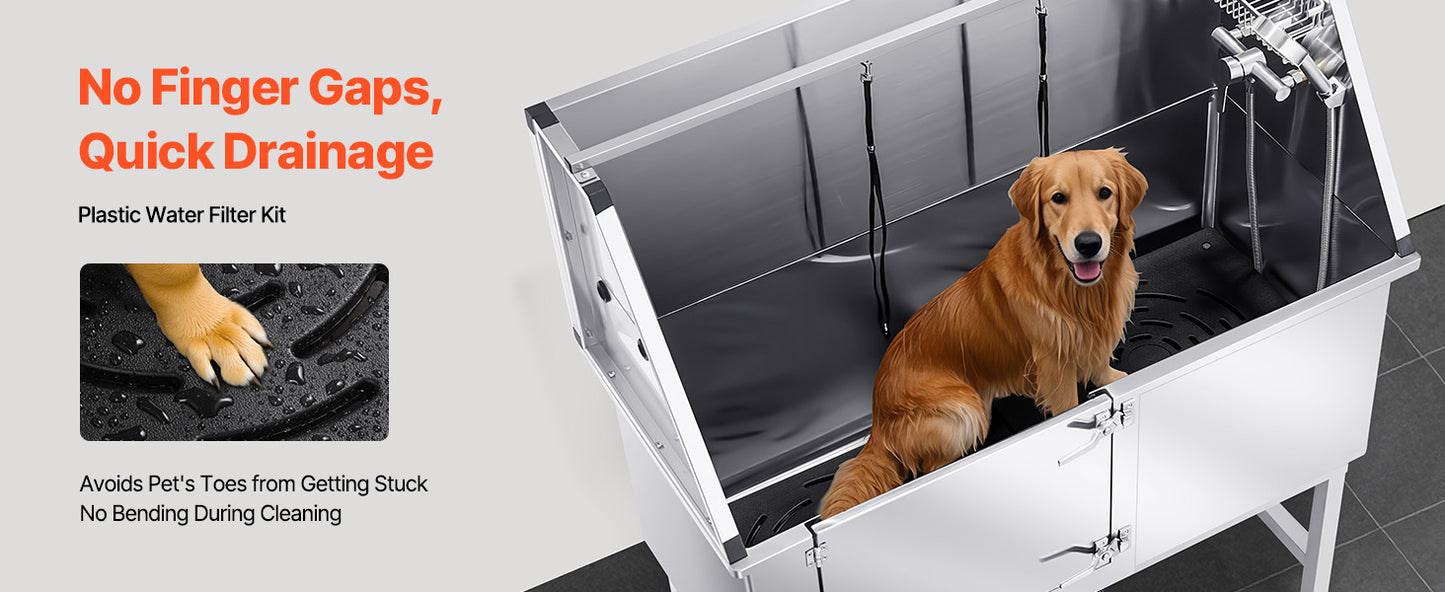 SucceBuy Stainless Steel Station 50 inch Pet Tub w/ PE WaterFaucet & Showerhead & Soap Bathtub to Large & Medium & Small Pets