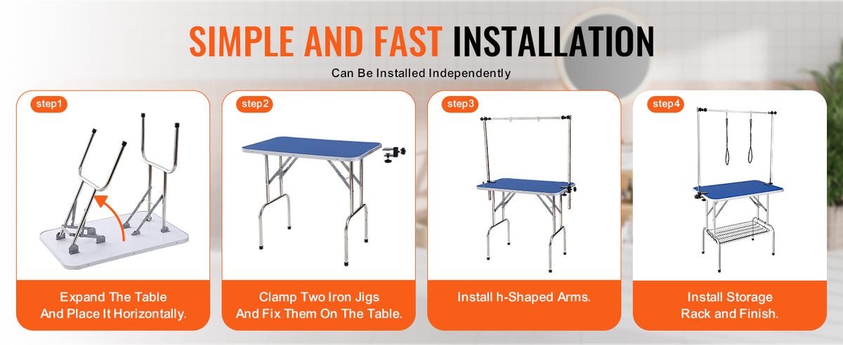 SucceBuy Pet Grooming Table Two Arms with Clamp Dog Station Foldable Pets Stand for Medium Small Dogs with Grooming Loop
