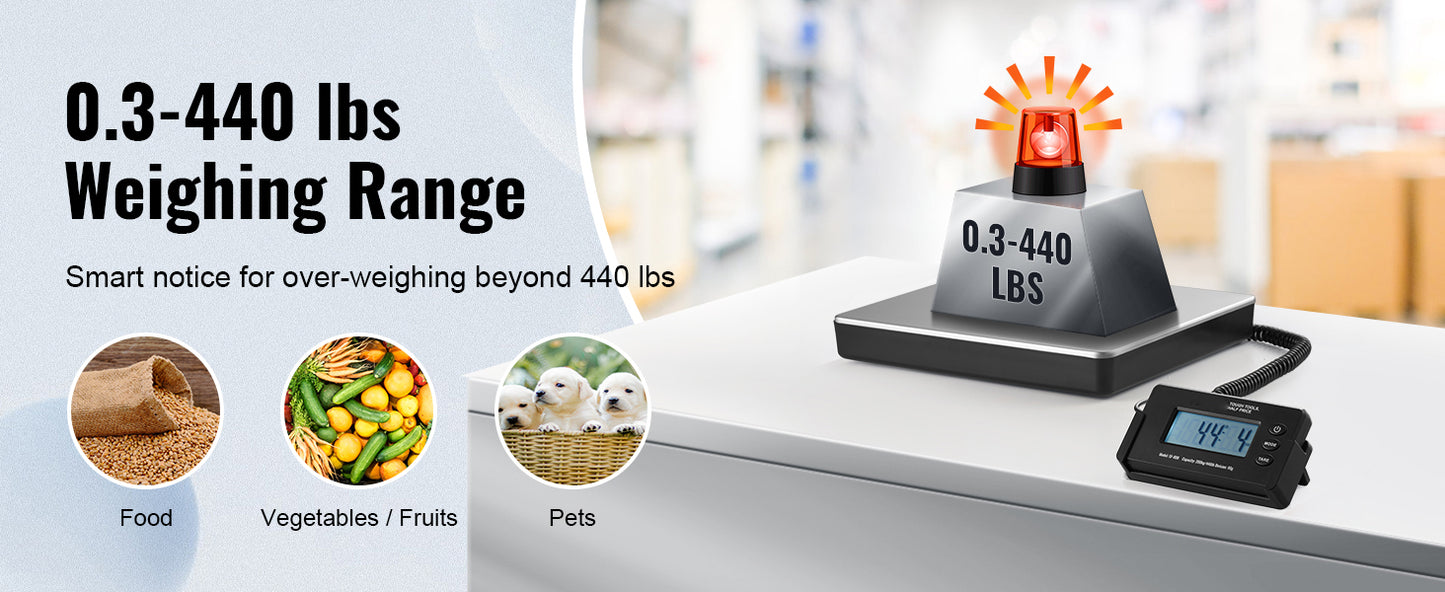 SucceBuy 440lbs Digital Shipping Scale with Timer Tare Function HD LCD Screen Portable Package Postal Scale for Home Post Office