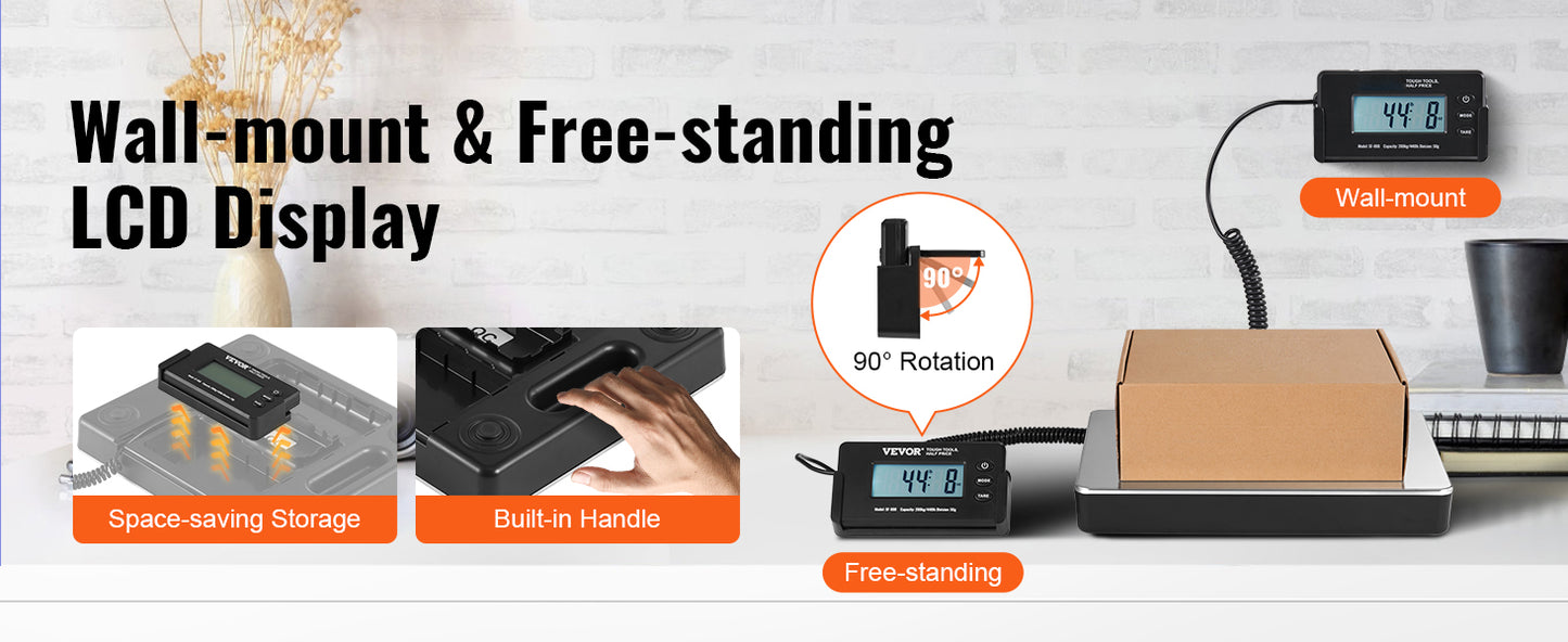 SucceBuy 440lbs Digital Shipping Scale with Timer Tare Function HD LCD Screen Portable Package Postal Scale for Home Post Office